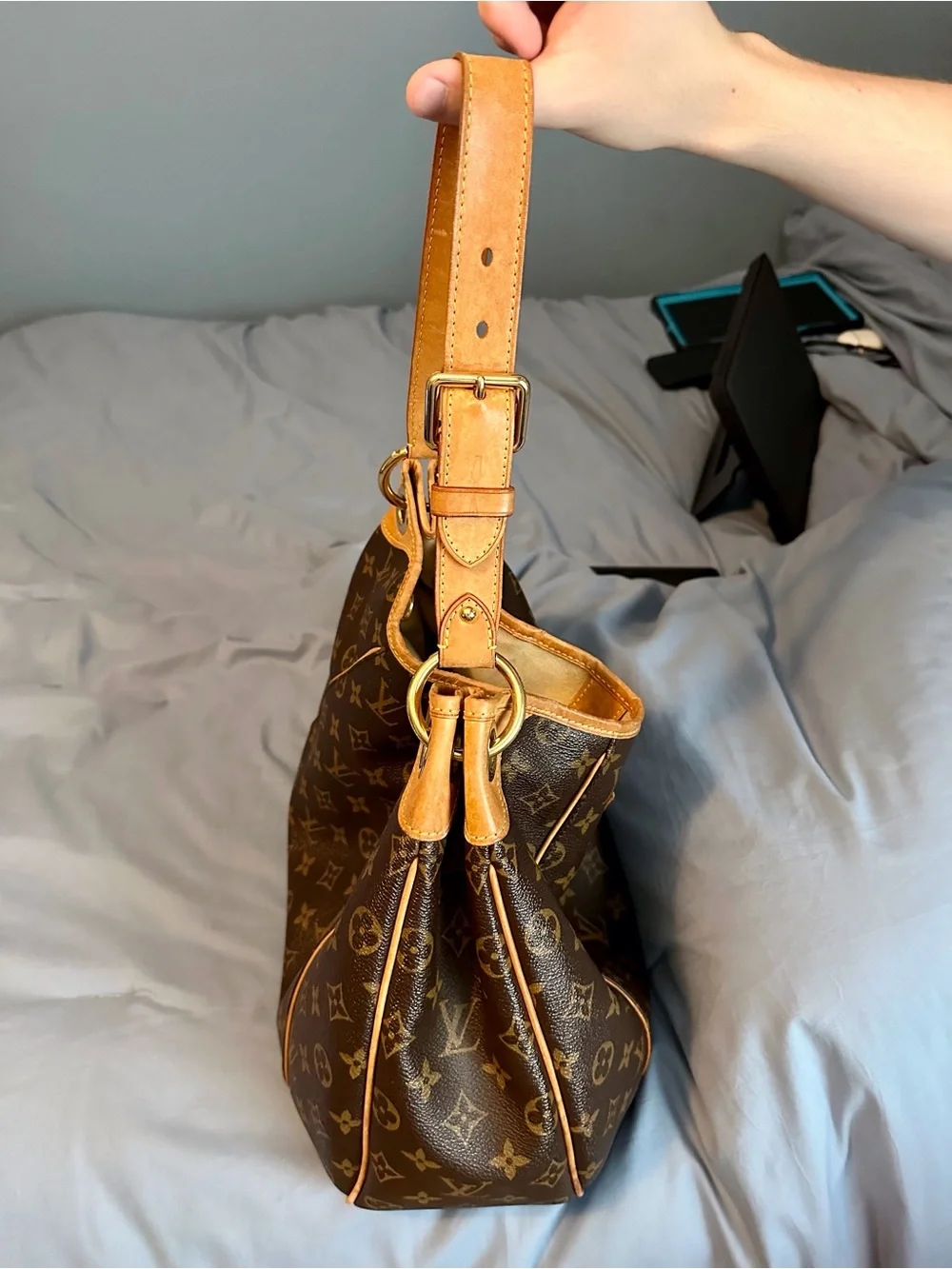 Louis Vuitton Galliera Monogram Canvas Shoulder Bag with Gold Plate Accent